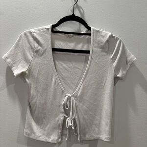 White Tie-Front Women's Top